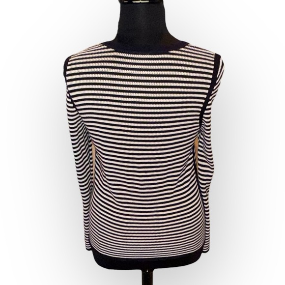TALBOTS CREWNECK SWEATER - SCALLOP STRIPE Navy Women’s L - Picture 4 of 15
